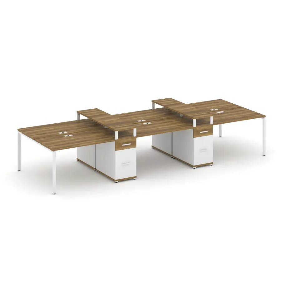 Концепт Рабочая станция 6 мест с 2 опорными тумбами CN.DRS-470 W Дуб Винченцо/Белый Бриллиант/Металл