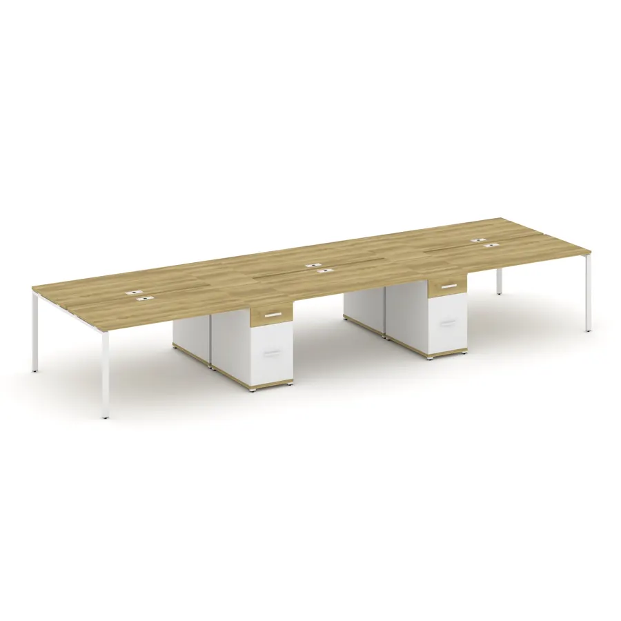 Концепт Рабочая станция 6 мест с 2 опорными тумбами CN.DRS-455 W Дуб Винченцо/Белый Бриллиант/Металл