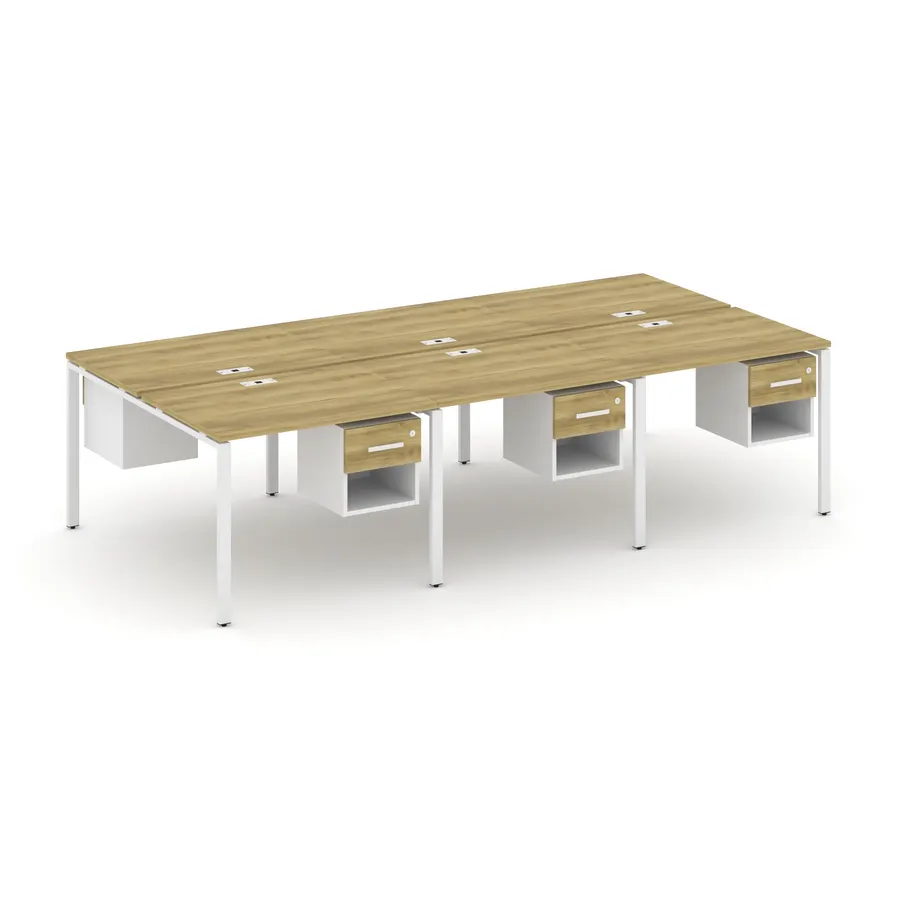 Концепт Рабочая станция двухсторонняя с подвес. тумбами на 6 мест CN.DRS-157 W Дуб Винченцо/Белый Бр