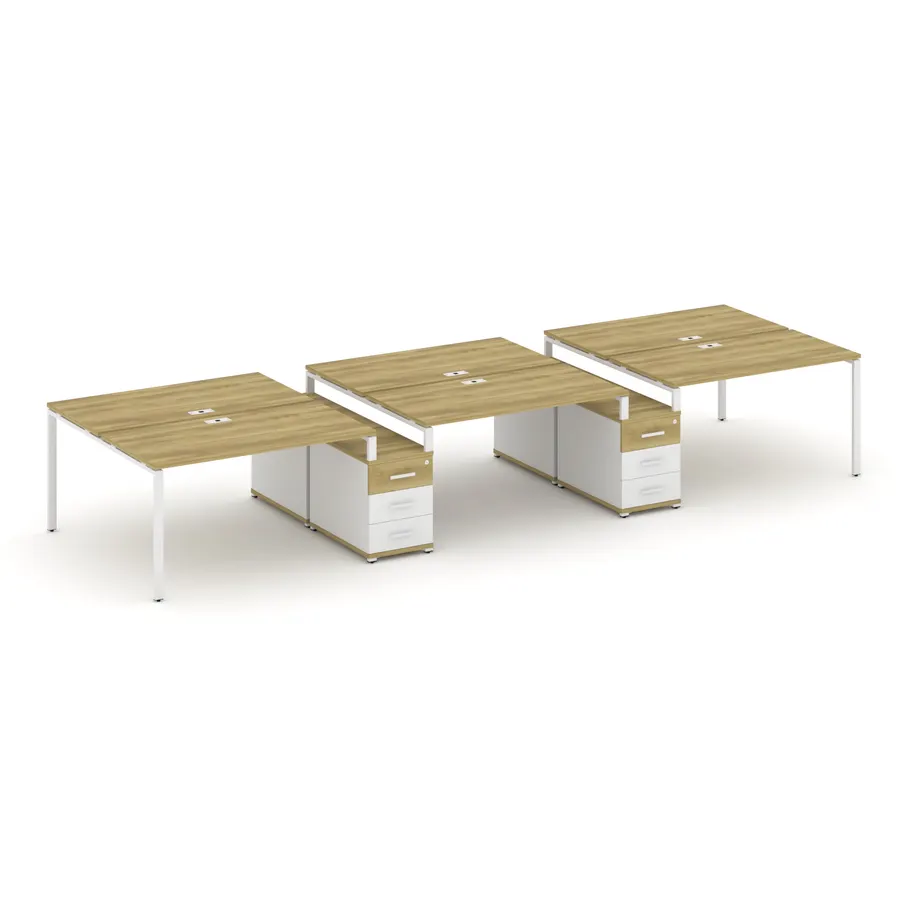 Концепт Рабочая станция 6 мест с 2 двухсторонними опорными тумбами CN.DRS-335 W Дуб Винченцо/Белый Б