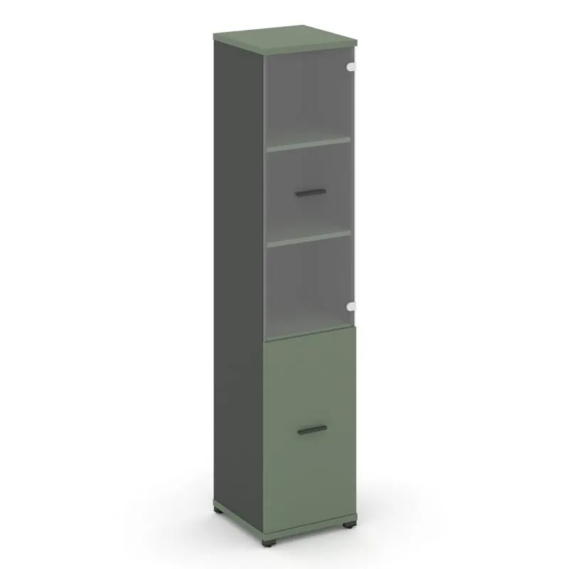 Концепт Шкаф 1 узкая секция, 5 ниш CN.STU.E-512 SP W Дуб Винченцо/Белый Бриллиант/Металл Белый/Прозр
