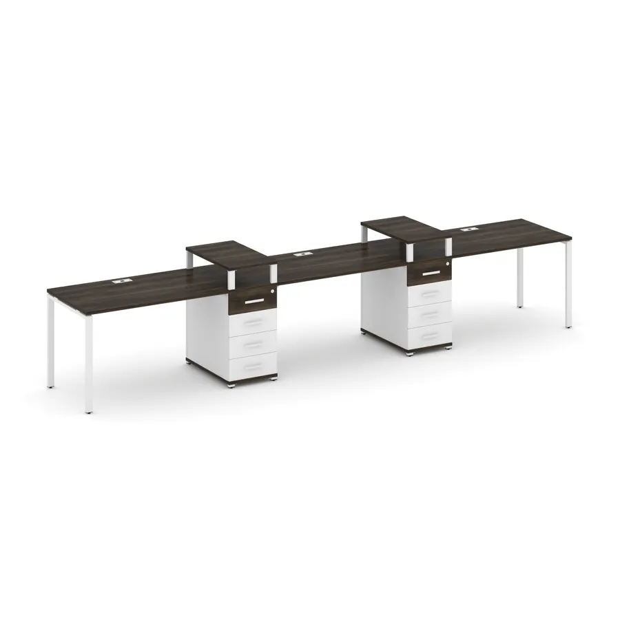 Концепт Рабочая станция 3 места с 2 опорными тумбами CN.ORS-450 W Дуб Винченцо/Белый Бриллиант/Метал